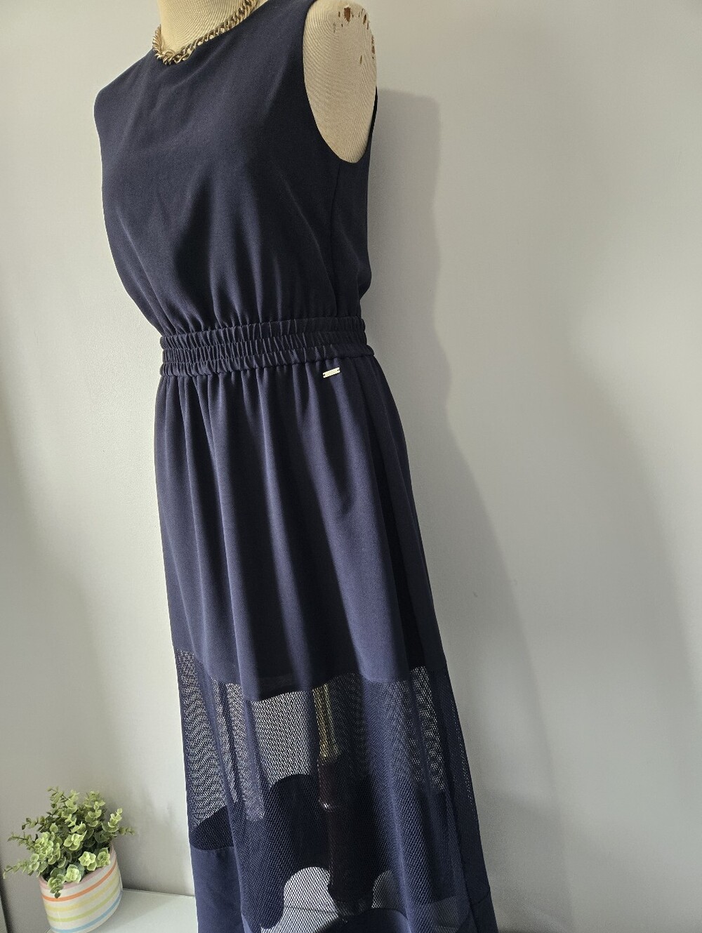 Armani Exchange Navy Sleeveless Maxi Dress with Sheer Mesh Panel. Size 4 - Picture 5 of 14